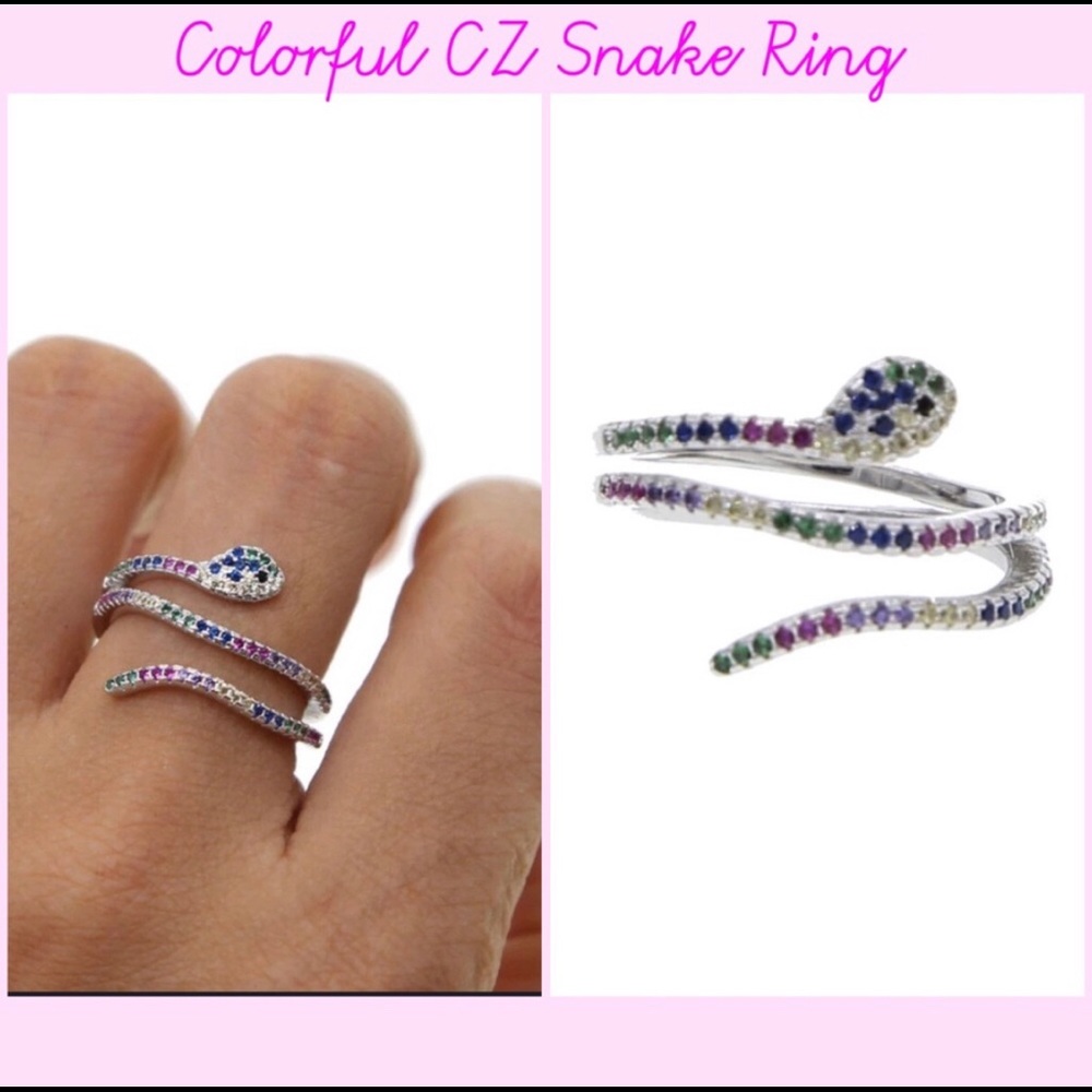 Slender Rainbow CZ Snake Ring, 7, NWT